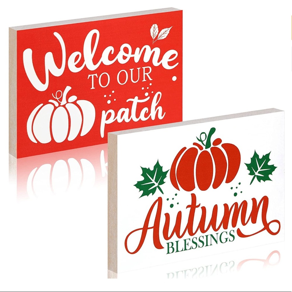 2 Pieces Rustic Fall Sign Decor Autumn Blessing Pumpkin